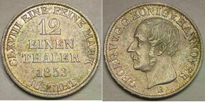 HANNOVER (Germany) 1/12 Thaler 1853 B - Silver 0.52 - George V. - XF- - 855 *