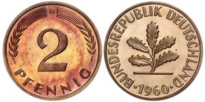 2 Пфенниг ФРГ (1949-1990) Бронза 