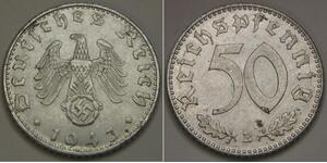 GERMANY (3rd Reich) 50 Reichspfennig 1943 B - Aluminium - XF+ - 2864 *