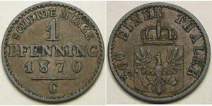PRUSSIA (German State) 1 Pfennig 1870 C - Copper - Wilhelm I. - VF/XF - 2134 *