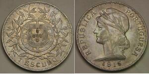PORTUGAL 1 Escudo 1915 - Silver 0.835 - VF/XF - 235 *