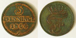 MECKLENBURG SCHWERIN 3 Pfennig 1864 A - Copper - Friedrich Franz II. - 3710