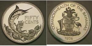 BAHAMAS 50 Cents 1974 FM Proof - Silver 0.8 - 1623 *