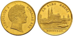1 Ducat Royaume de Bavière (1806 - 1918) Or Louis Ier de Bavière(1786 – 1868)