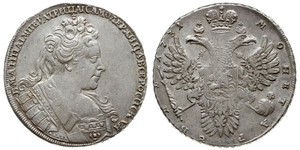 Russia / Россия - Anna / Анна Иоанновна 1730-1740; rubel 1731, Kadashevsky Dvor; odmiana z broszką na piersi; Diakov 11 (av) / 10 (rv), GM 3.13, Petrov 3 rb, Bitkin 41 (av) / 40 (rv); bardzo ładn ...