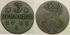 PRUSSIA 3 Pfennig 1788 A - Silver 0.125 - Friedrich Wilhelm II. - XF- - 3676 *