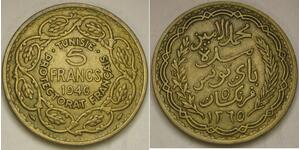 TUNISIA 5 Francs AH 1365 / 1946 - Aluminium-Bronze - XF - 2856 *
