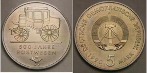GERMANY (East - DDR) 5 Mark 1990 A - Cu-Zn-Ni - Postal Service - UNC - 275 *