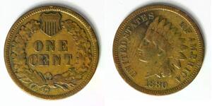 USA Indian Head Cent 1880 - Bronze - VF- - 2258