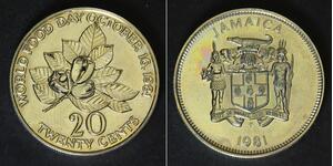 JAMAICA 20 Cents 1981 - Copper/Nickel - World Food Day - aUNC - 3743
