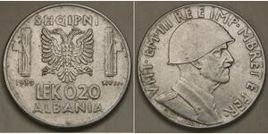 ALBANIA (Italian Occupation WW II) 0.20 Lek 1939 R - Magnetic - VF/XF - 1889 *