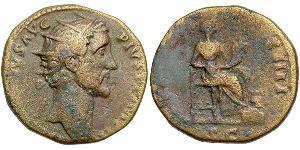 1 Дупондій Римська імперія (27BC-395) Орихалк Антоній Пій  (86-161)
