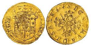 MILANO - FILIPPO II DI SPAGNA (1556-1598) Scudo d'oro del Sole. D/ Stemma coronato R/ Croce con le estremità sormontate da corone. MIR 303/2 Au g 3,33 Rarissima • Bellissimo esemplare di modulo p ...