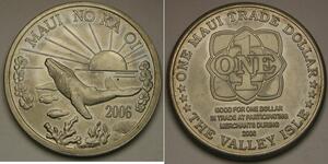 HAWAII 1 Maui Trade Dollar 2006 - Copper-Nickel - Blue Whale - aUNC - 2602 *
