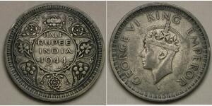 INDIA (British) 1/2 Rupee 1944 L - Silver 0.5 - George VI. - VF/XF - 1746 *