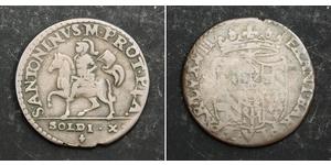  
 1727, Italy, Piacenza, Francesco Farnese. Billon Silver 10 Soldi Coin. VF  Denomination: 10 Soldi Mint Period: 1694-1727 AD Reference: KM-28 ($45 in VF!) Condition: Typical weak reverse, other ...