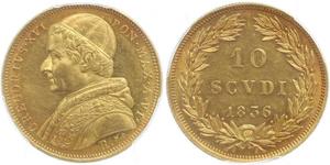 1836,Italien-Vatikan. Gregorio XVI. 1831-1846. 10 Scudi 1836, Rom. Pagani 157. In US Plastic-Holder PCGS MS61. GOLD. Vorzüglich - Stempelglanz