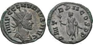 CLAUDIUS II GOTHICUS (268-270). Antoninianus. Rome. Obv: IMP C CLAVDIVS AVG. Radiate and cuirassed bust right. Rev: P M TR P II COS P P. Emperor, togate, standing left, holding branch and sceptre ...