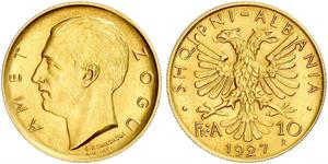 Albanien. Zogu I. 1928-1939. 10 Franga 1927 R, Rom. K.M. 9, Friedberg 3. GOLD. Vorzüglich - Stempelglanz