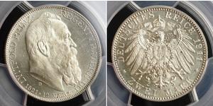 2 Mark Royaume de Bavière (1806 - 1918) Argent Othon Ier de Bavière(1848 – 1916)