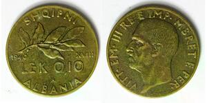 ALBANIA (Italian Occupation WWII) 0,10 Lek 1940 R - Aluminum/Bronze - 4257