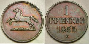 BRUNSWICK (German Duchy) 1 Pfennig 1855 B - Copper - William VIII. - aUNC - 957*