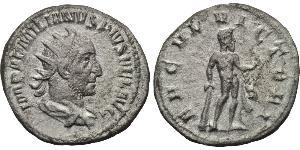 AEMILIAN (253). Antoninianus. Rome. Obv: IMP AEMILIANVS PIVS FEL AVG. Radiate and draped bust right. Rev: ERCVL VICTORI. Hercules standing left, holding bow and lion skin, leaning on club. RIC 3b ...