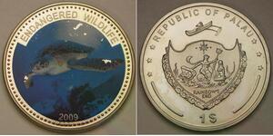 PALAU 1 Dollar 2009 Proof - Endangered Wildlife / Green Turtle - 1088 *