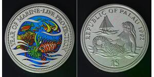 PALAU 1 Dollar 1992 Proof - Copper/Nickel - Marine Life Protection - 4598