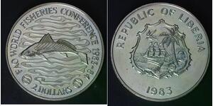 LIBERIA 2 Dollars 1983 - Copper/Nickel - World Fisheries Conference. - 3980