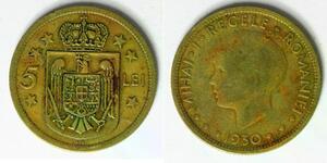 ROMANIA 5 Lei 1930 KN - Nickel/Brass - Mihai I. - 1118