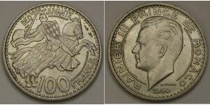 MONACO 100 Francs 1950 - Copper-Nickel - Rainier III. - XF/aUNC - 2975 *