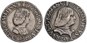 1481,ITALIEN. Mailand. Galeazzo Maria Sforza und Ludovico Maria Sforza, 1481-1494. Testone o. J. 9.52 g. MIR 221. Crippa 3. Selten / Rare. Kratzer / Scratches. Sehr schön / Very fine. (~€ 220/USD 255)