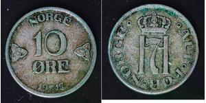 NORWAY 10 Ore 1917 - Silver 0.400 - Haakon VII. - VF - 4371