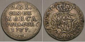 POLAND Dwugrosz / 2 Groschen 1767 - Silver 0.587 - Stanislaw A. - VF/XF - 3487 *