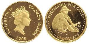 Salomonen Inseln 10 Dollars 2005. Goldsucher. Friedberg 29. 1/25 Unze Feingold. GOLD. Polierte Platte