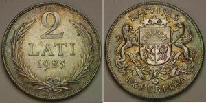 LATVIA 2 Lati 1925 - Silver 0.835 - Toned / Patinated - XF+ - 320 *
