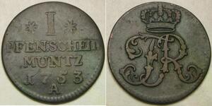 PRUSSIA (German Kingdom) 1 Pfennig 1753 A - Copper - Friedrich II. - VF+ - 2721*