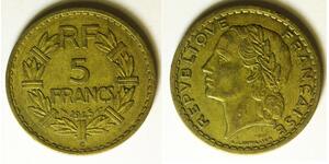 FRANCE 5 Francs 1945 C - Aluminum/Bronze - VF - 3448