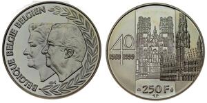 Belgium - 250 Francs 1999 qp symbol (Proof) - Marriage Albert II and Paola