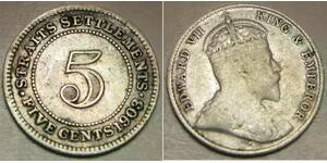 STRAITS SETTLEMENTS 5 Cents 1903 - Silver 0.8 - Edward VII. - VF+ - 999 *