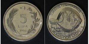 TURKEY 5 Lira 1980 - Stainless Steel - F.A.O. - aUNC - 2256