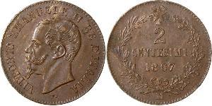 2 Centesimo Kingdom of Italy (1861-1946) Rame Victor Emmanuel II of Italy (1820 - 1878)