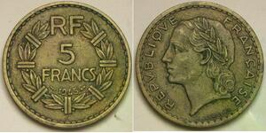 FRANCE 5 Francs 1945 C - Aluminium-Bronze - XF - 169 *