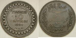 TUNISIA 10 Centimes AH 1322 / 1904 A - Bronze - Muhammad IV. - VF - 2826 *