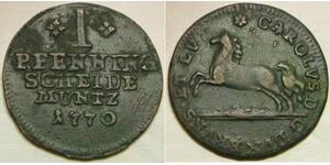 BRUNSWICK WOLFENBUTTEL (Germany) 1 Pfennig 1770 - Copper - Karl I. - VF/XF -950*