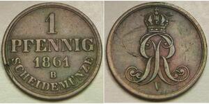 HANNOVER (German Kingdom) 1 Pfennig 1861 B - Copper - George V. - VF+ - 852 *