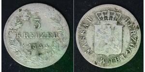 NASSAU (German State) 3 Kreuzer 1844 - Silver 0.333 - Adolph - 2896