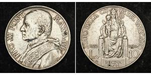  
   1934, Vatican, Pope Pius XI. Nice Silver 10 lire Coin. Jubilee Year! VF+  Mint year: 1934 Mint Place: Rome Denominations: 10 Lire   Condition: Numerous circulation-marks and scratches, light ...