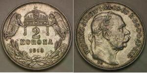 HUNGARY 2 Korona 1913 KB - Silver 0.835 - Franz Joseph I. - VF/XF - 1639 *